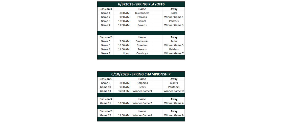 Spring Playoff & Championship Schedule